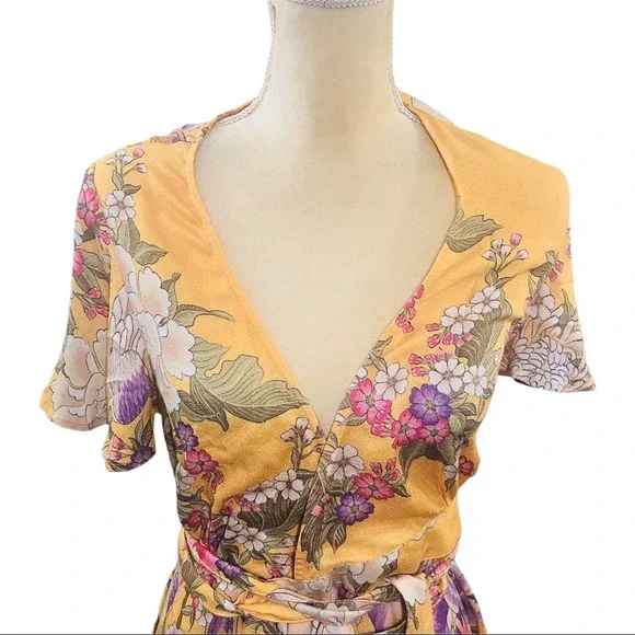 Spell and the Gypsy Blue Skies Yellow Maxi Wrap Dress Size M NWT - Picture 7 of 16